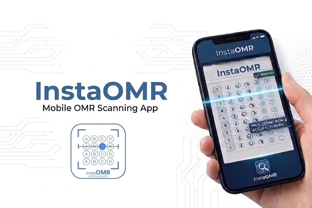 InstaOMR app scanning OMR answer sheet using smartphone